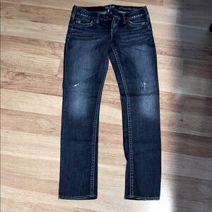 Silver Jeans Tuesday Slim Low Rise Dark Blue Distressed Denim Jeans W 28